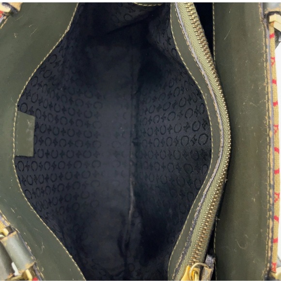 Auth Celine C Macadam Pattern Canvas x Leather Khaki Hand Bag handles have wear - Picture 9 of 16